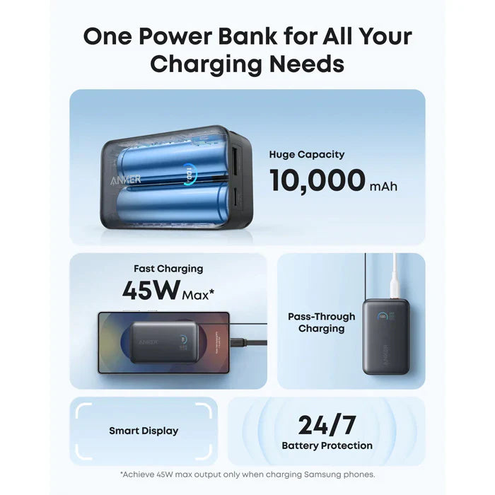 Anker Nano Power Bank (10K, 45W, Built-In Retractable USB-C Cable) - A1638