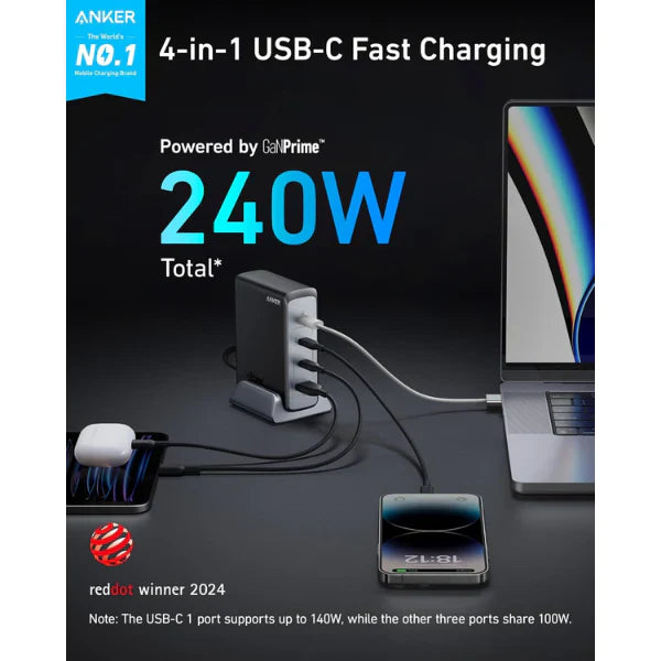 Anker Prime USB C Charger (240W 4-Port Fast Compact GaN Charger) - A2342